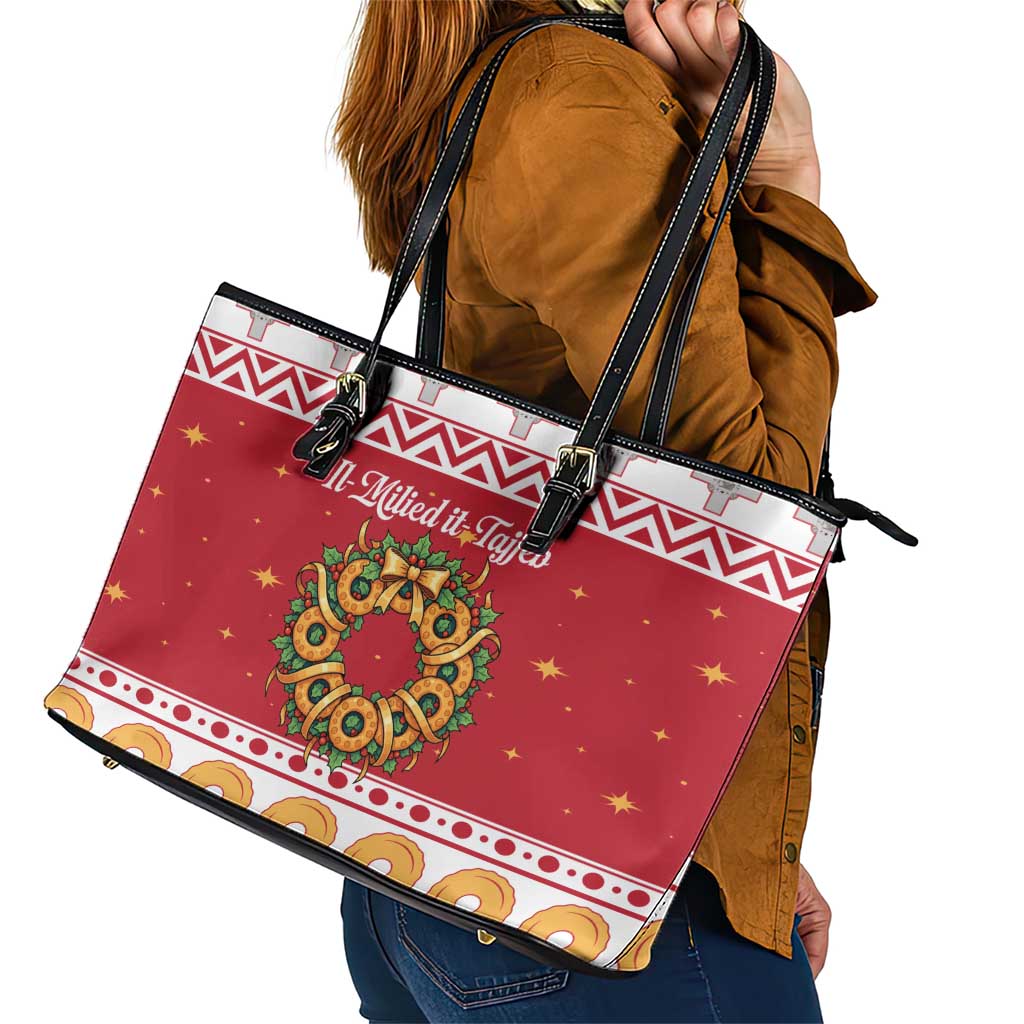 Malta Christmas Leather Tote Bag Maltese Honey Rings - Wonder Print Shop