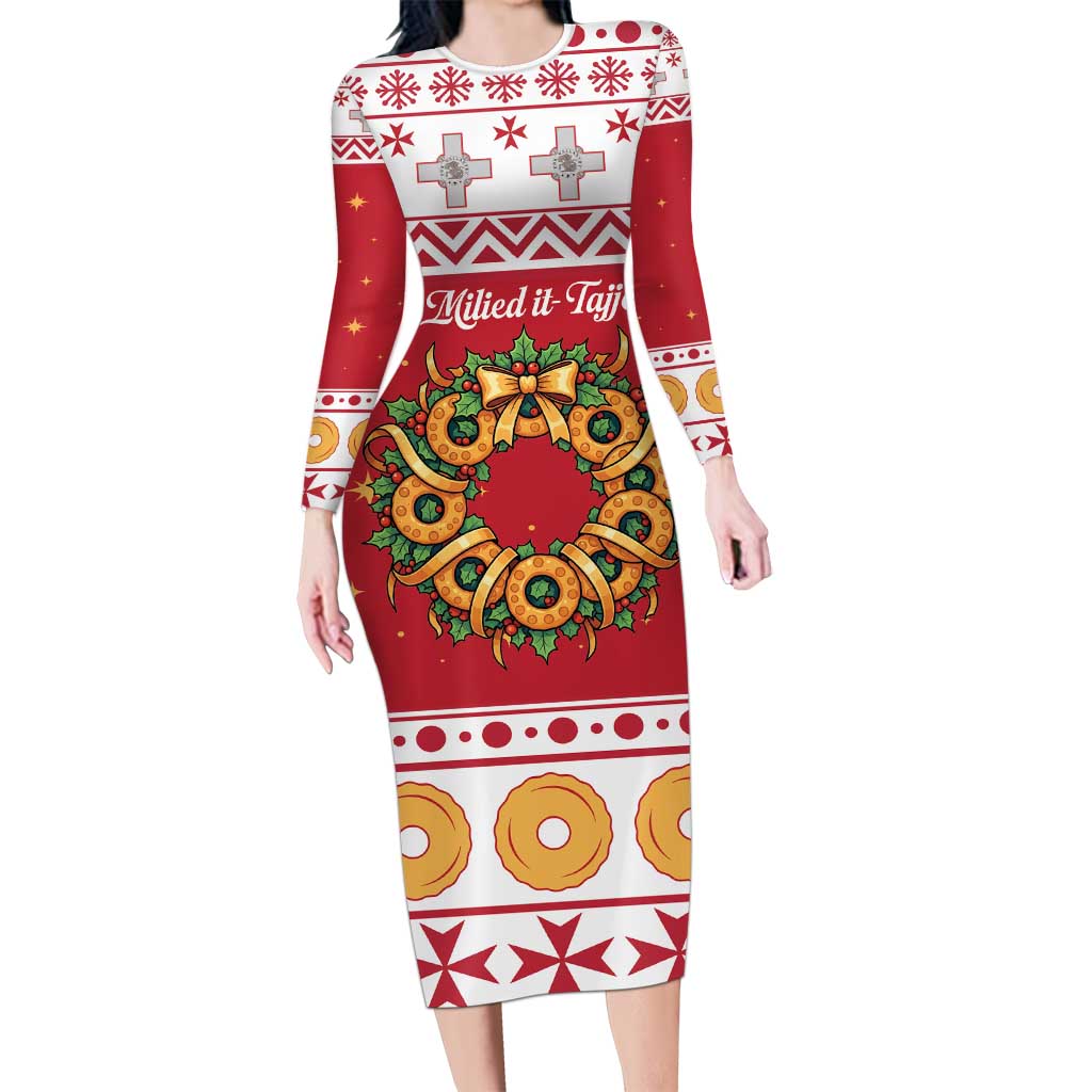 Malta Christmas Long Sleeve Bodycon Dress Maltese Honey Rings - Wonder Print Shop
