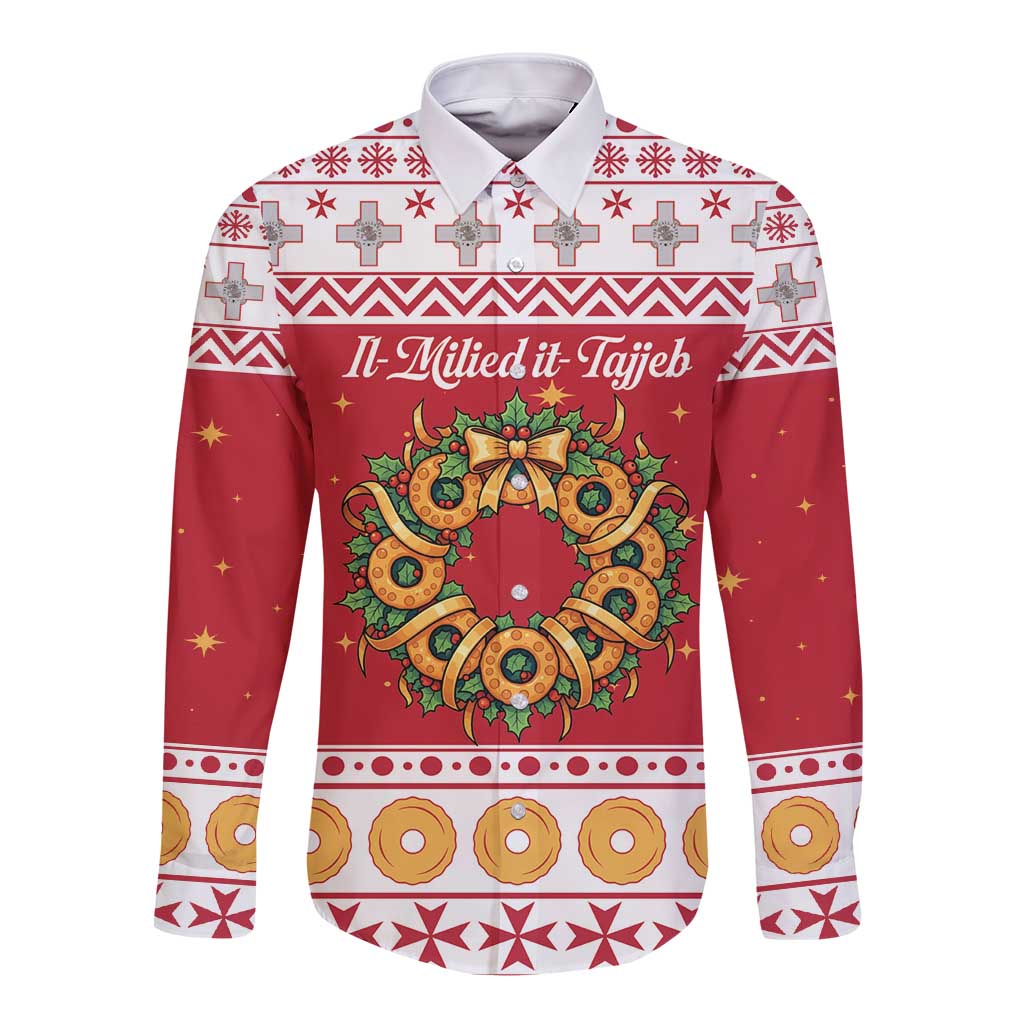 Malta Christmas Long Sleeve Button Shirt Maltese Honey Rings - Wonder Print Shop