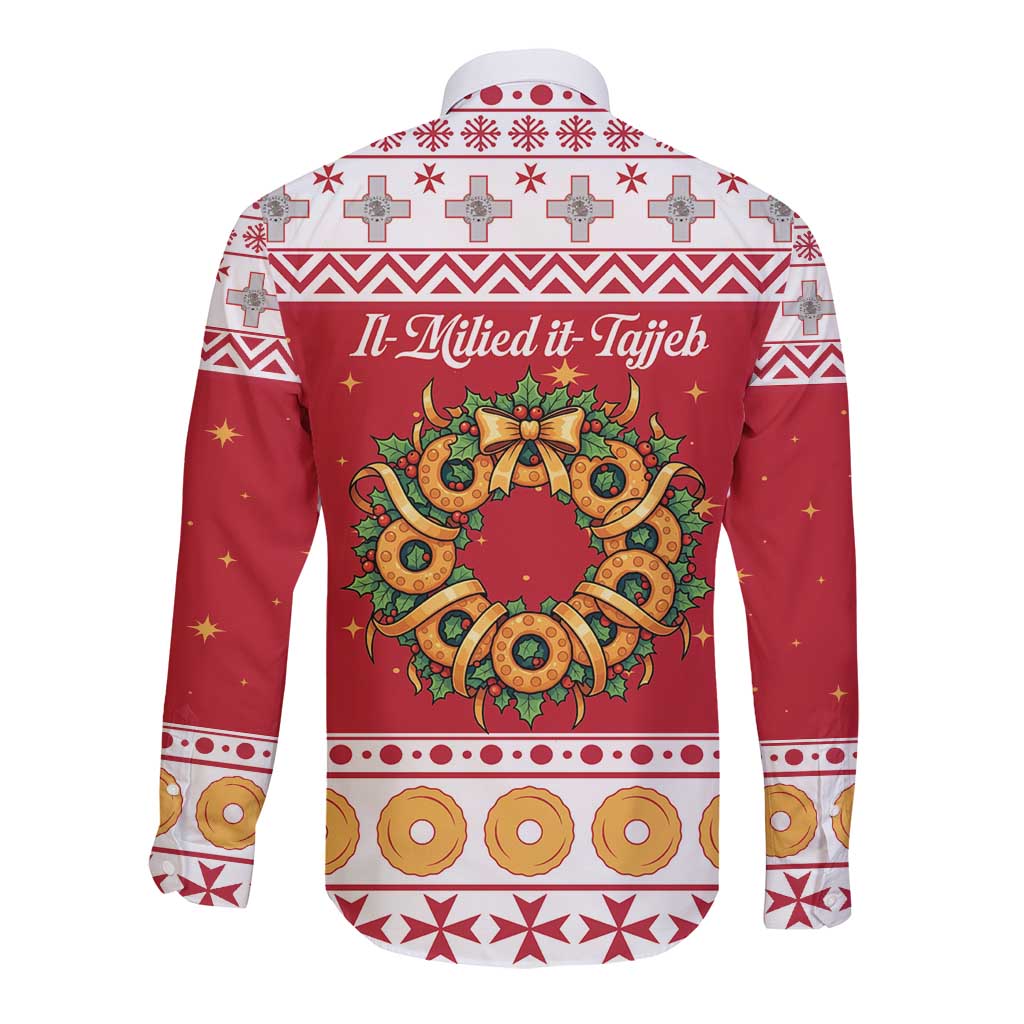 Malta Christmas Long Sleeve Button Shirt Maltese Honey Rings - Wonder Print Shop