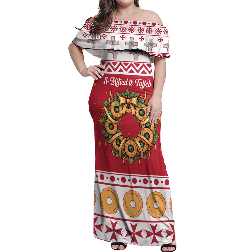 Malta Christmas Off Shoulder Maxi Dress Maltese Honey Rings - Wonder Print Shop