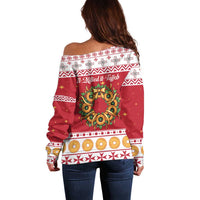 Malta Christmas Off Shoulder Sweater Maltese Honey Rings - Wonder Print Shop
