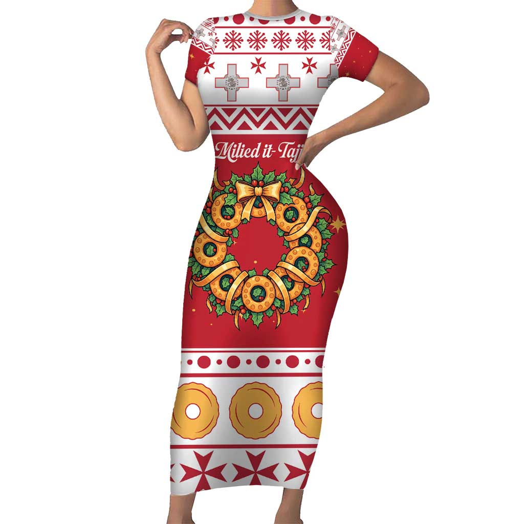 Malta Christmas Short Sleeve Bodycon Dress Maltese Honey Rings - Wonder Print Shop