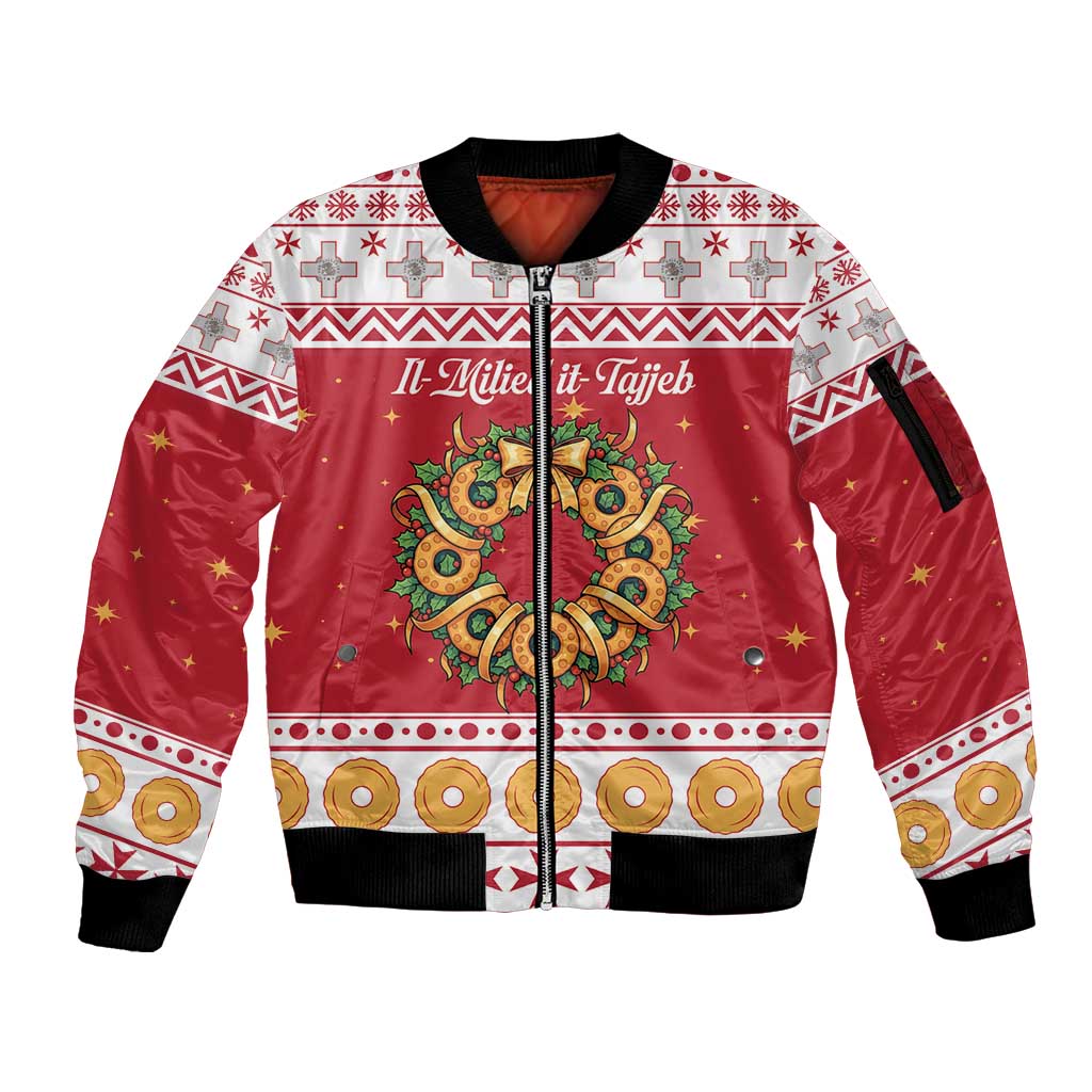 Malta Christmas Sleeve Zip Bomber Jacket Maltese Honey Rings - Wonder Print Shop