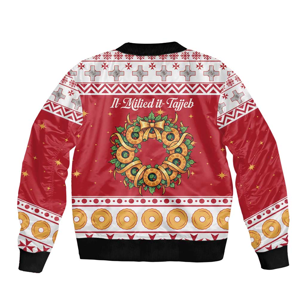 Malta Christmas Sleeve Zip Bomber Jacket Maltese Honey Rings - Wonder Print Shop