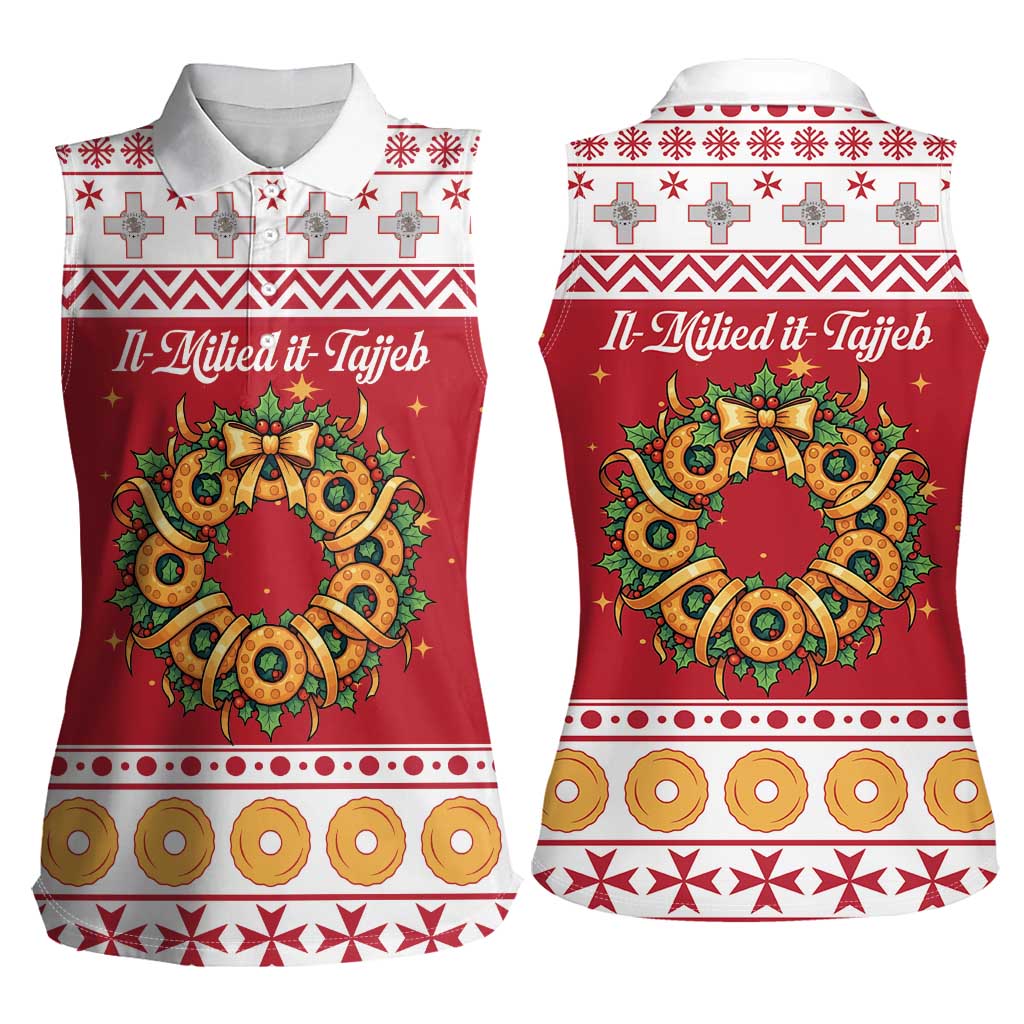 Malta Christmas Women Sleeveless Polo Shirt Maltese Honey Rings - Wonder Print Shop