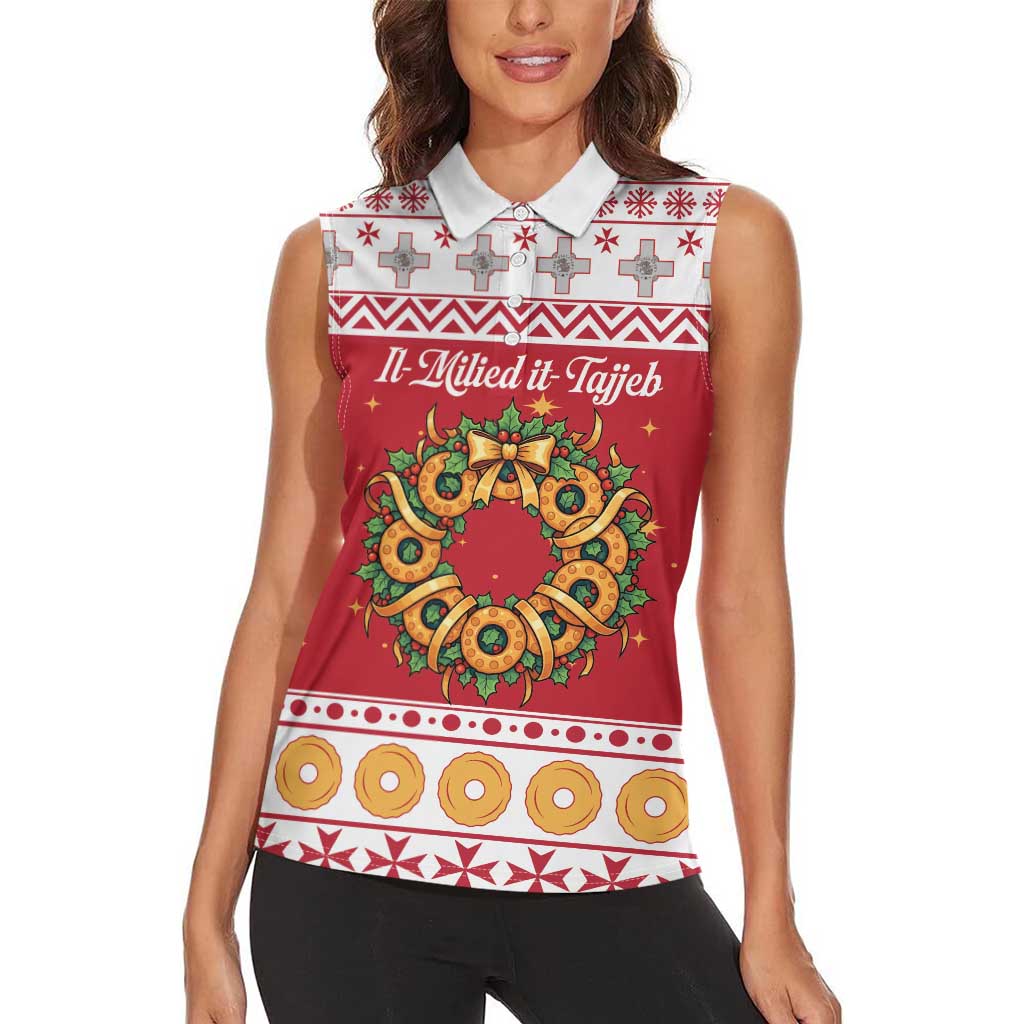 Malta Christmas Women Sleeveless Polo Shirt Maltese Honey Rings - Wonder Print Shop