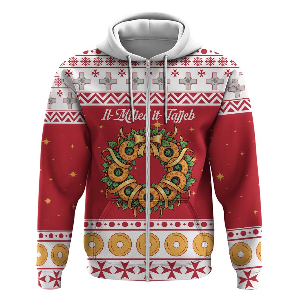 Malta Christmas Zip Hoodie Maltese Honey Rings - Wonder Print Shop