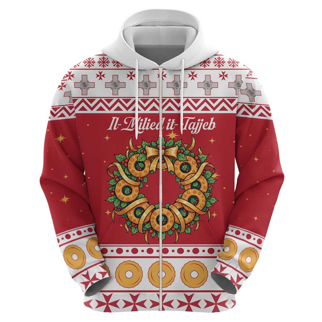 Malta Christmas Zip Hoodie Maltese Honey Rings - Wonder Print Shop