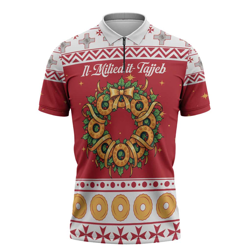 Malta Christmas Zipper Polo Shirt Maltese Honey Rings - Wonder Print Shop