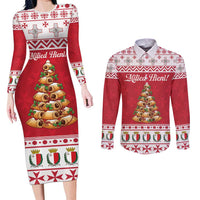 Traditional Maltese Imqaret Pastry Couples Matching Long Sleeve Bodycon Dress and Long Sleeve Button Shirt Malta Imqaret Christmas Tree - Wonder Print Shop