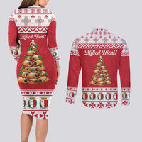 Traditional Maltese Imqaret Pastry Couples Matching Long Sleeve Bodycon Dress and Long Sleeve Button Shirt Malta Imqaret Christmas Tree - Wonder Print Shop