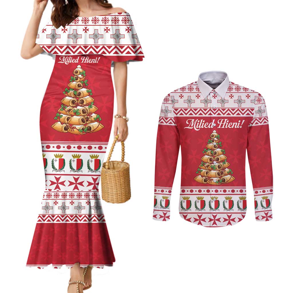 Traditional Maltese Imqaret Pastry Couples Matching Mermaid Dress and Long Sleeve Button Shirt Malta Imqaret Christmas Tree - Wonder Print Shop