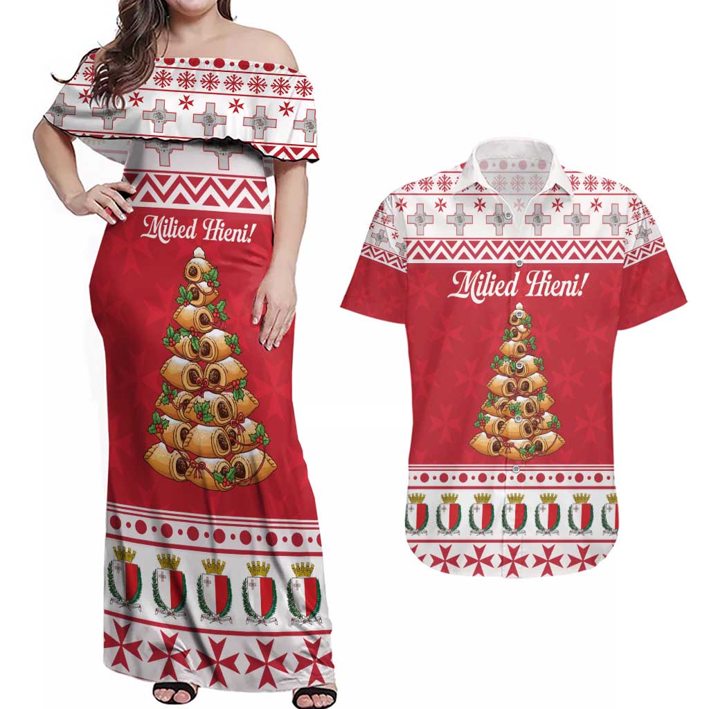 Traditional Maltese Imqaret Pastry Couples Matching Off Shoulder Maxi Dress and Hawaiian Shirt Malta Imqaret Christmas Tree - Wonder Print Shop