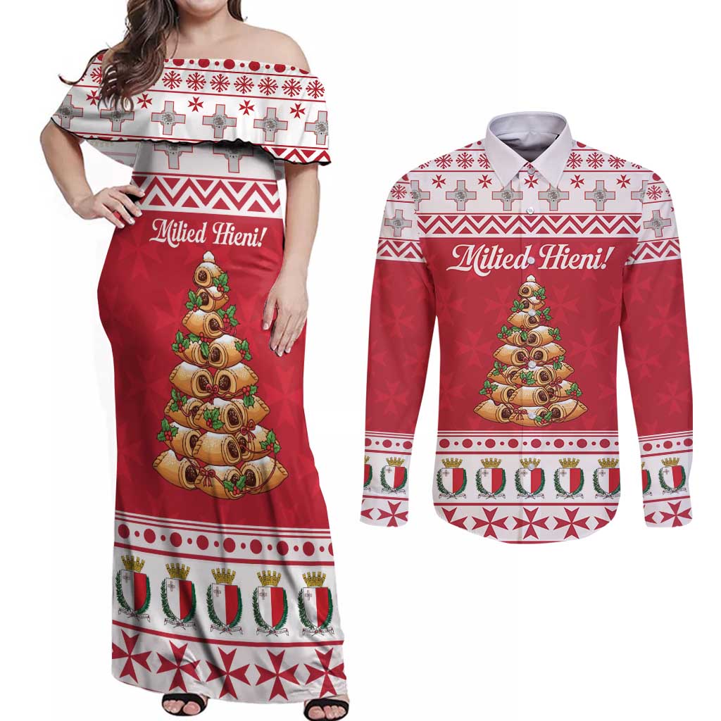 Traditional Maltese Imqaret Pastry Couples Matching Off Shoulder Maxi Dress and Long Sleeve Button Shirt Malta Imqaret Christmas Tree - Wonder Print Shop