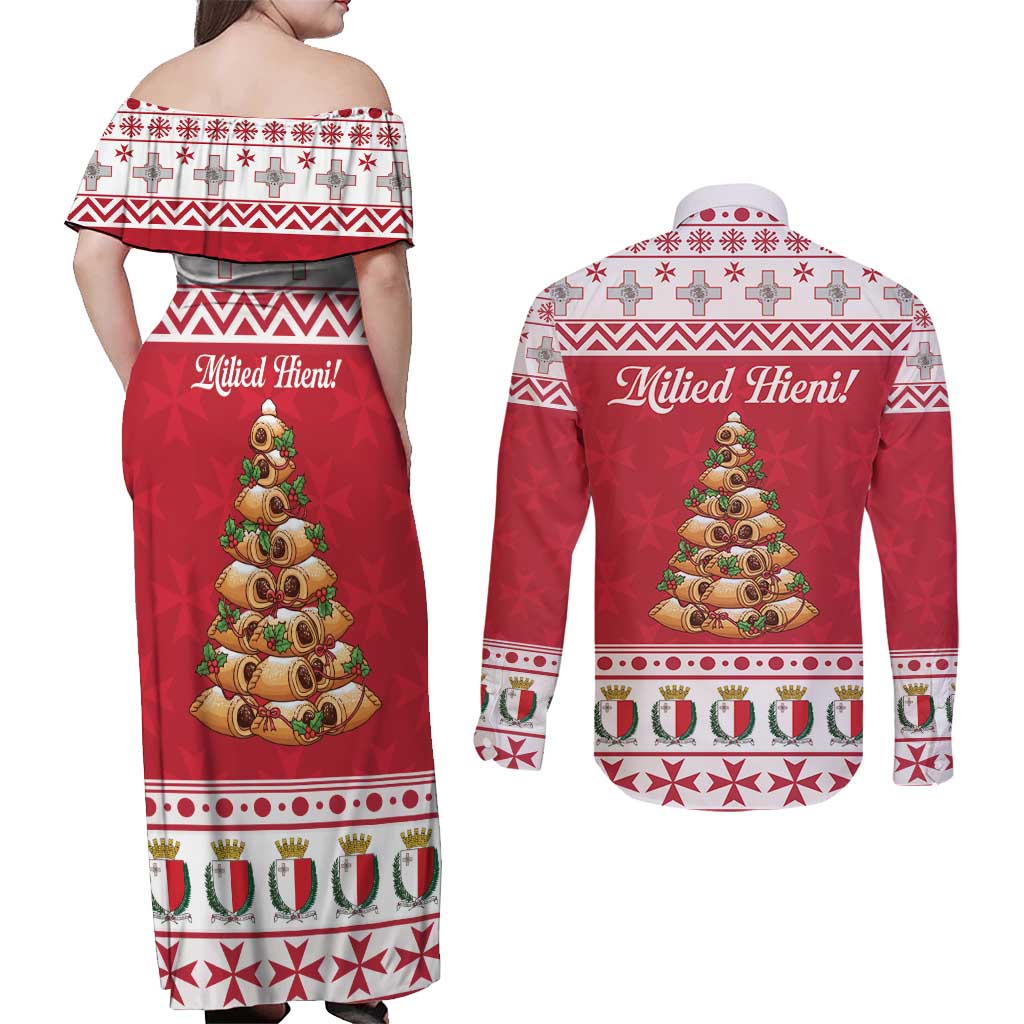 Traditional Maltese Imqaret Pastry Couples Matching Off Shoulder Maxi Dress and Long Sleeve Button Shirt Malta Imqaret Christmas Tree - Wonder Print Shop
