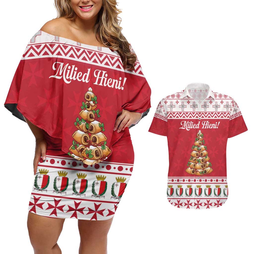 Traditional Maltese Imqaret Pastry Couples Matching Off Shoulder Short Dress and Hawaiian Shirt Malta Imqaret Christmas Tree - Wonder Print Shop