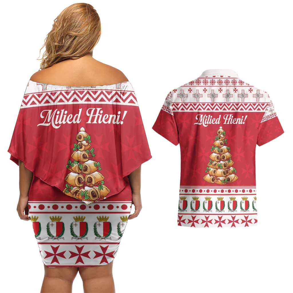 Traditional Maltese Imqaret Pastry Couples Matching Off Shoulder Short Dress and Hawaiian Shirt Malta Imqaret Christmas Tree - Wonder Print Shop
