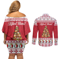 Traditional Maltese Imqaret Pastry Couples Matching Off Shoulder Short Dress and Long Sleeve Button Shirt Malta Imqaret Christmas Tree - Wonder Print Shop
