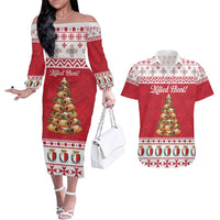Traditional Maltese Imqaret Pastry Couples Matching Off The Shoulder Long Sleeve Dress and Hawaiian Shirt Malta Imqaret Christmas Tree - Wonder Print Shop