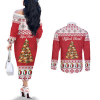 Traditional Maltese Imqaret Pastry Couples Matching Off The Shoulder Long Sleeve Dress and Long Sleeve Button Shirt Malta Imqaret Christmas Tree - Wonder Print Shop