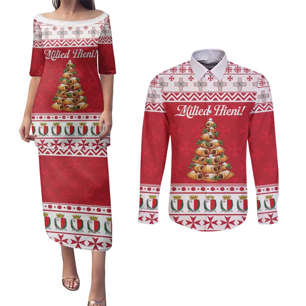 Traditional Maltese Imqaret Pastry Couples Matching Puletasi and Long Sleeve Button Shirt Malta Imqaret Christmas Tree - Wonder Print Shop