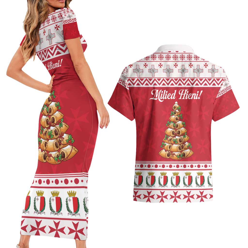 Traditional Maltese Imqaret Pastry Couples Matching Short Sleeve Bodycon Dress and Hawaiian Shirt Malta Imqaret Christmas Tree - Wonder Print Shop