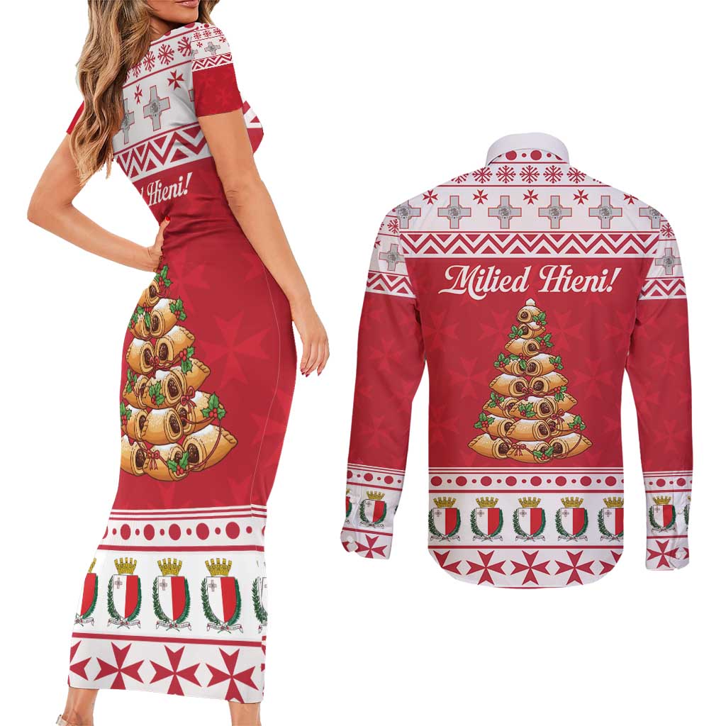 Traditional Maltese Imqaret Pastry Couples Matching Short Sleeve Bodycon Dress and Long Sleeve Button Shirt Malta Imqaret Christmas Tree - Wonder Print Shop
