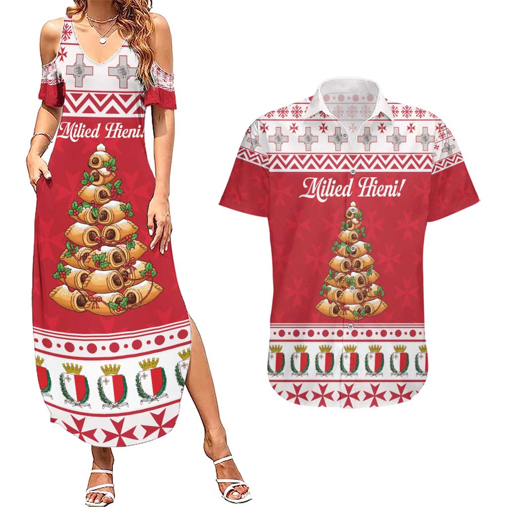 Traditional Maltese Imqaret Pastry Couples Matching Summer Maxi Dress and Hawaiian Shirt Malta Imqaret Christmas Tree - Wonder Print Shop