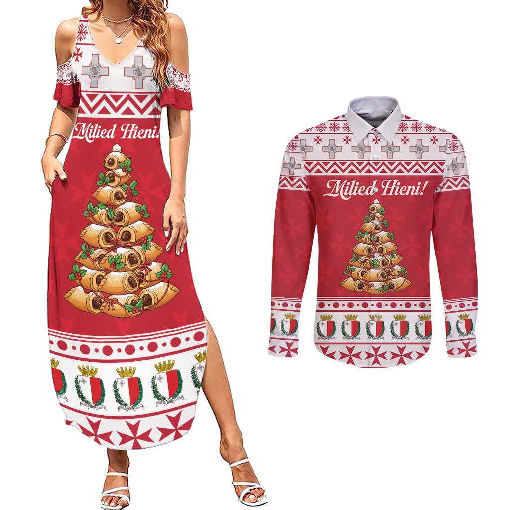 Traditional Maltese Imqaret Pastry Couples Matching Summer Maxi Dress and Long Sleeve Button Shirt Malta Imqaret Christmas Tree - Wonder Print Shop