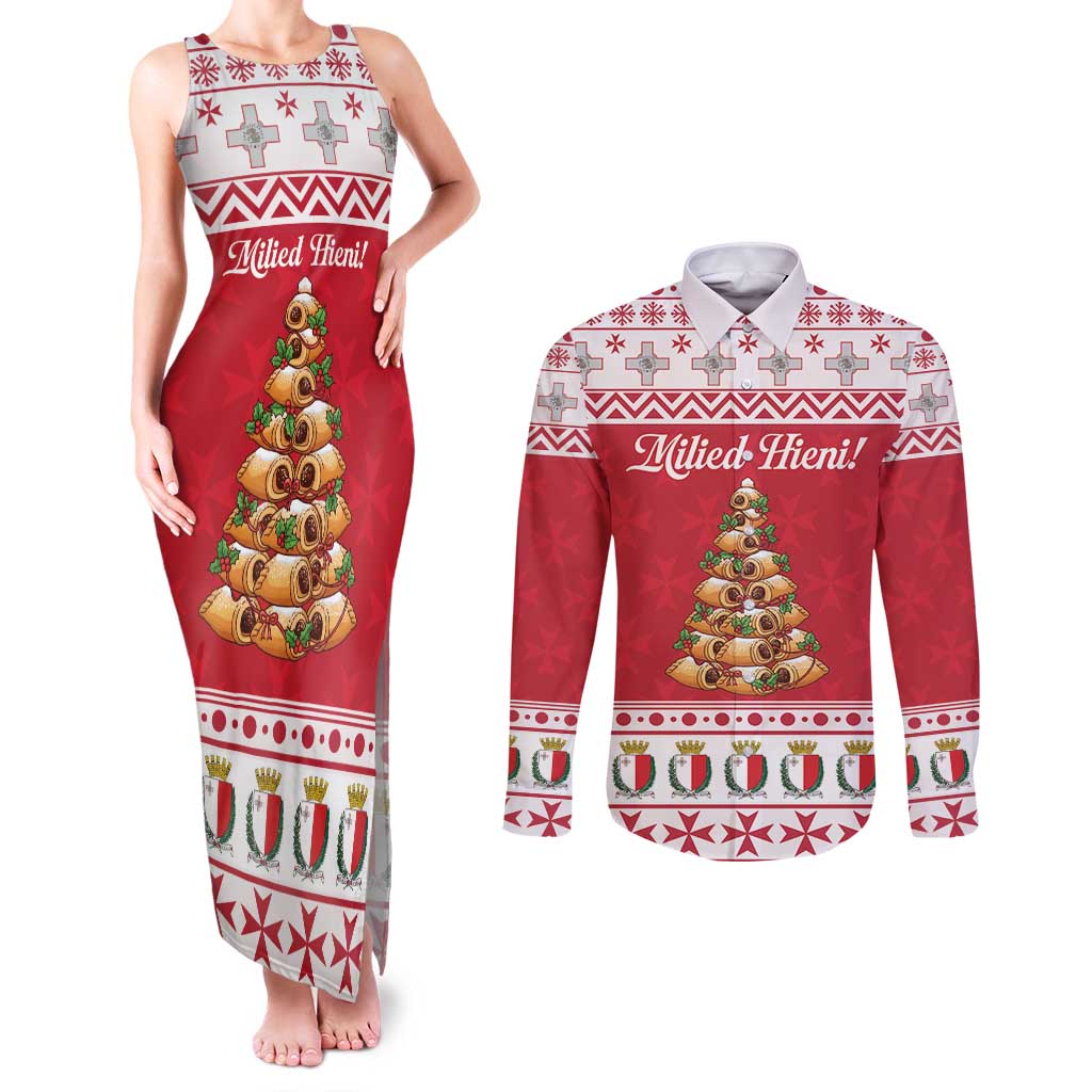 Traditional Maltese Imqaret Pastry Couples Matching Tank Maxi Dress and Long Sleeve Button Shirt Malta Imqaret Christmas Tree - Wonder Print Shop