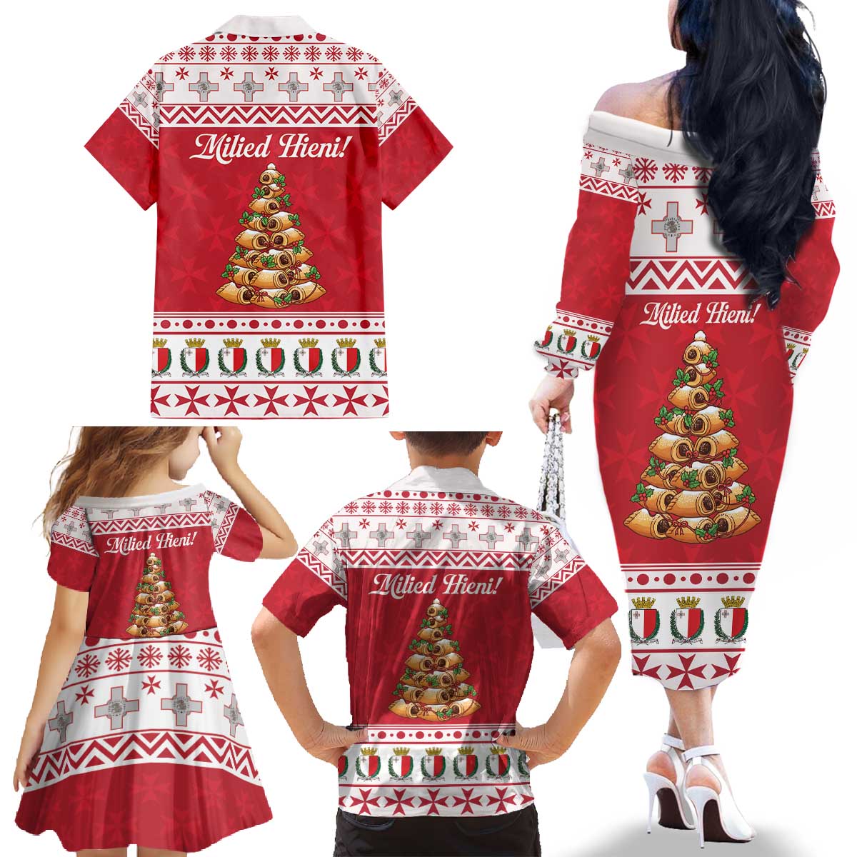 Traditional Maltese Imqaret Pastry Family Matching Off The Shoulder Long Sleeve Dress and Hawaiian Shirt Malta Imqaret Christmas Tree - Wonder Print Shop