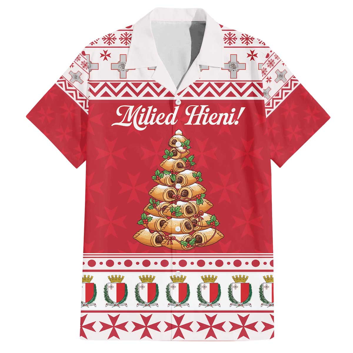 Traditional Maltese Imqaret Pastry Family Matching Off The Shoulder Long Sleeve Dress and Hawaiian Shirt Malta Imqaret Christmas Tree - Wonder Print Shop