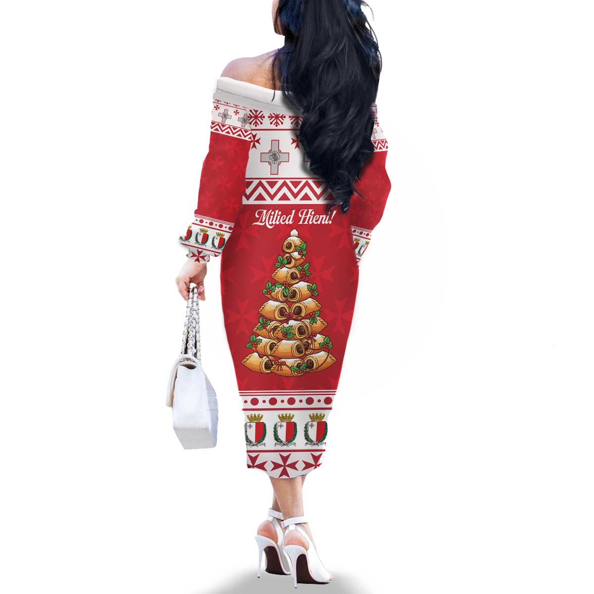 Traditional Maltese Imqaret Pastry Family Matching Off The Shoulder Long Sleeve Dress and Hawaiian Shirt Malta Imqaret Christmas Tree - Wonder Print Shop