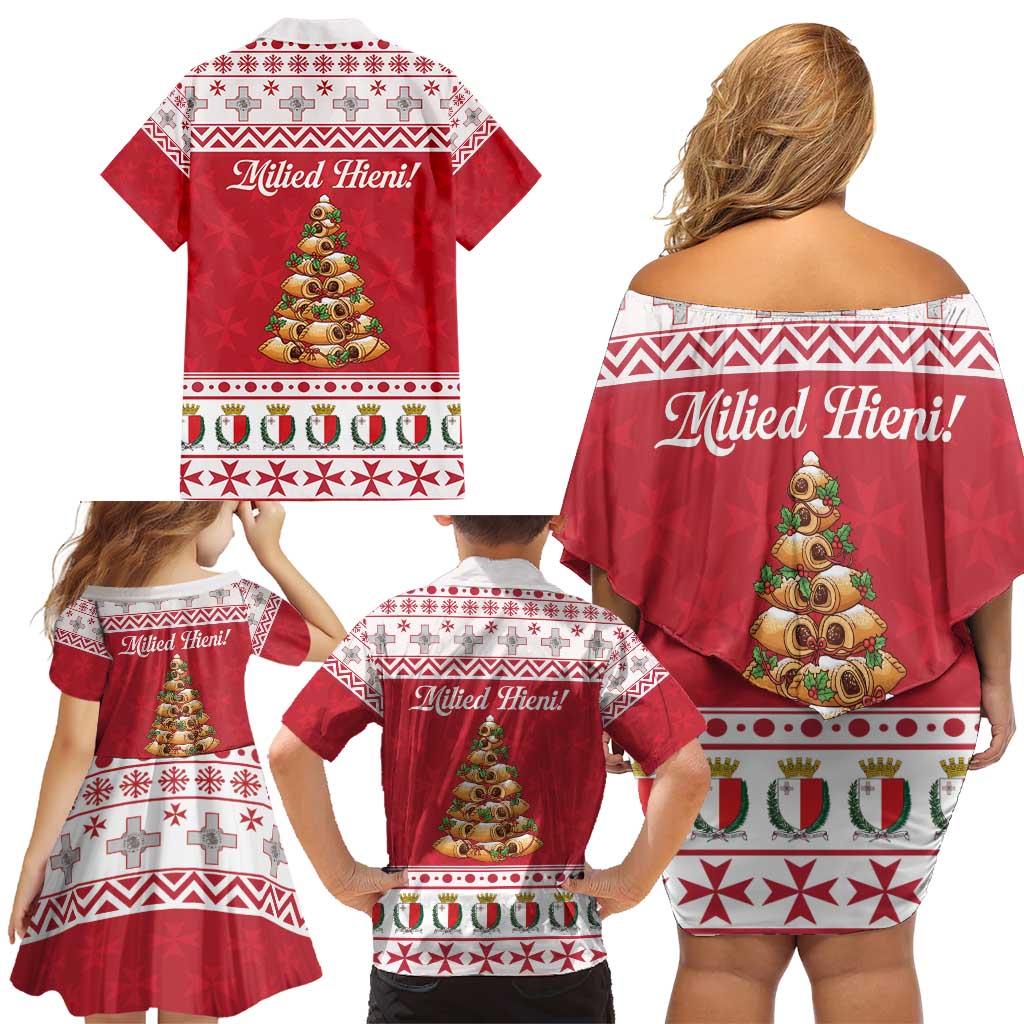 Traditional Maltese Imqaret Pastry Family Matching Off Shoulder Short Dress and Hawaiian Shirt Malta Imqaret Christmas Tree - Wonder Print Shop