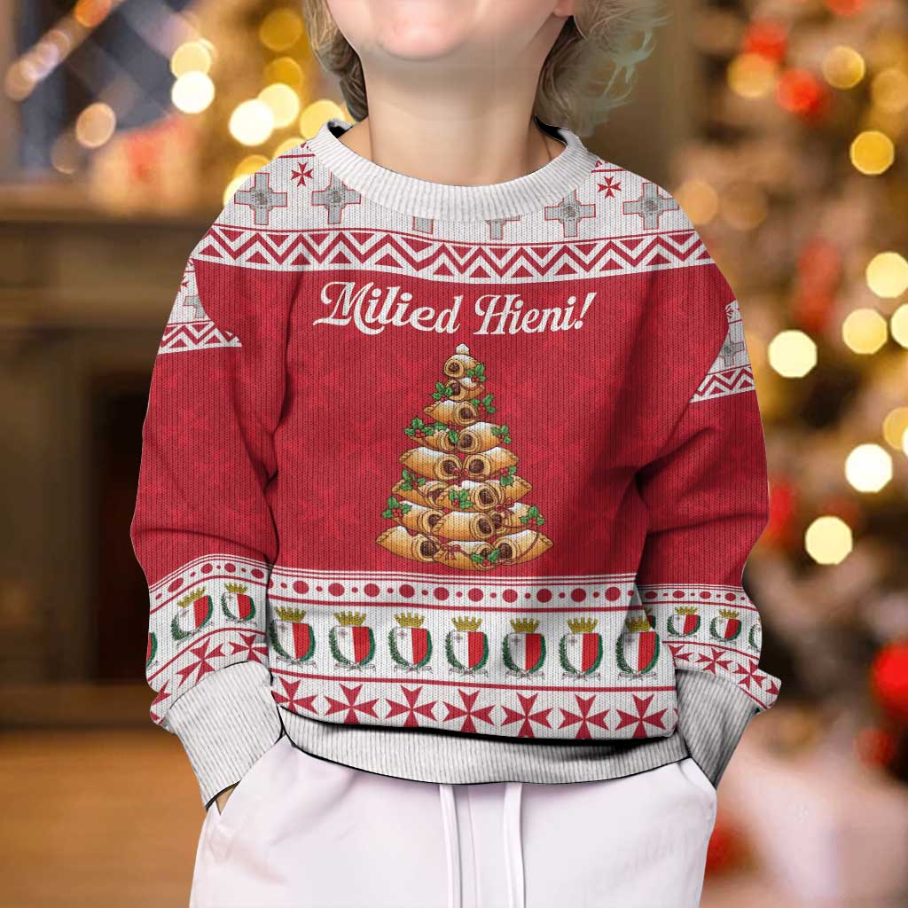 Traditional Maltese Imqaret Pastry Kid Ugly Christmas Sweater Malta Imqaret Christmas Tree - Wonder Print Shop