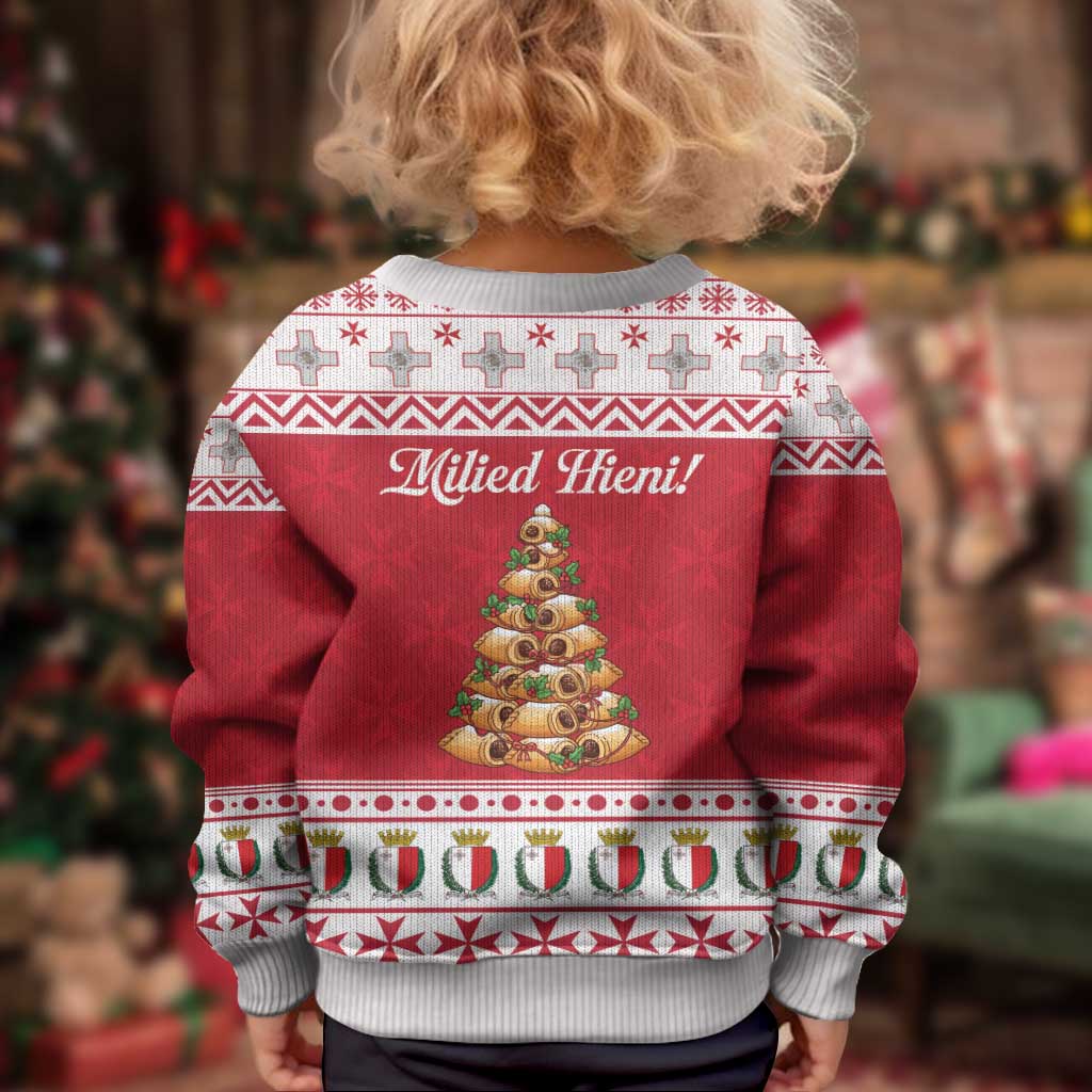 Traditional Maltese Imqaret Pastry Kid Ugly Christmas Sweater Malta Imqaret Christmas Tree - Wonder Print Shop
