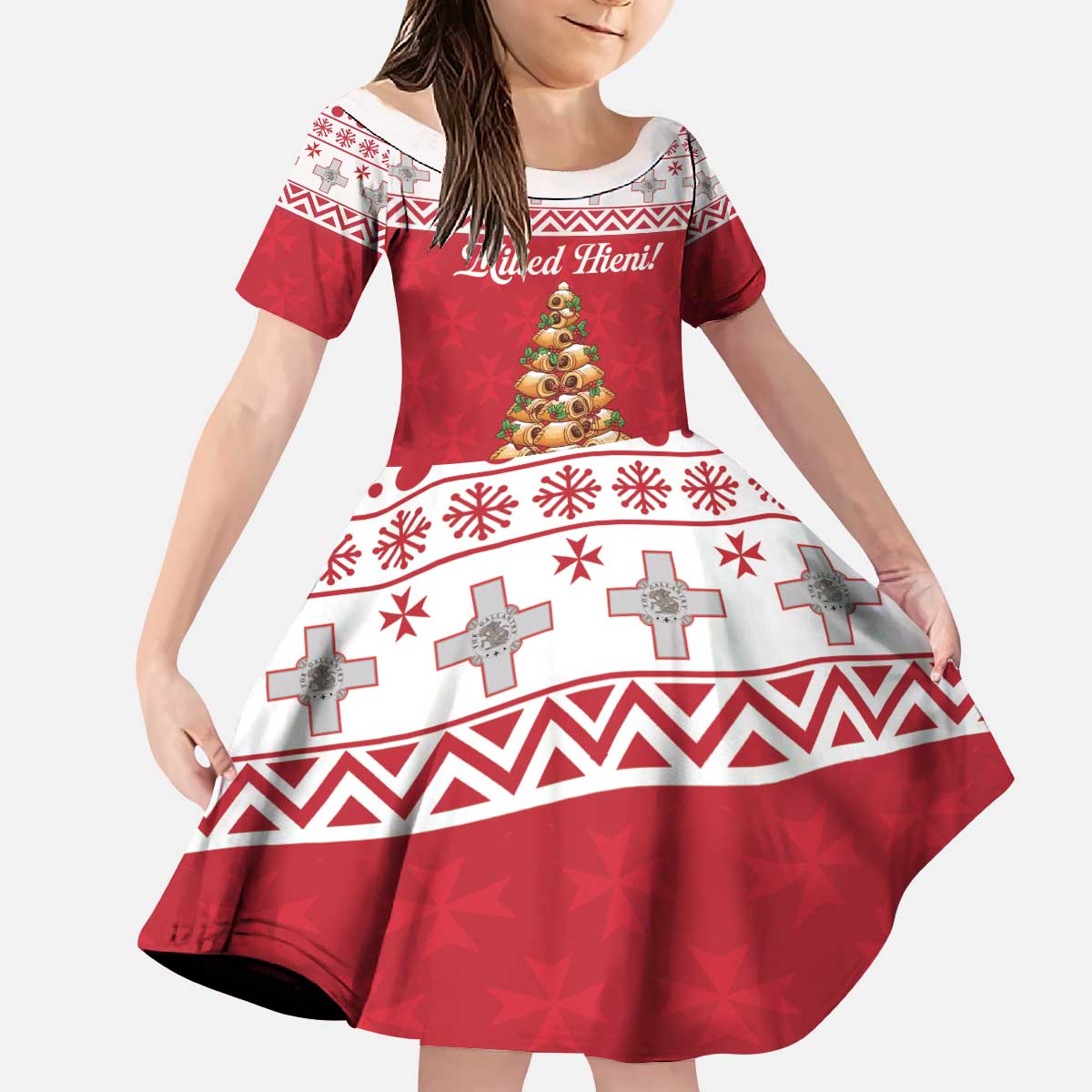 Traditional Maltese Imqaret Pastry Kid Short Sleeve Dress Malta Imqaret Christmas Tree - Wonder Print Shop