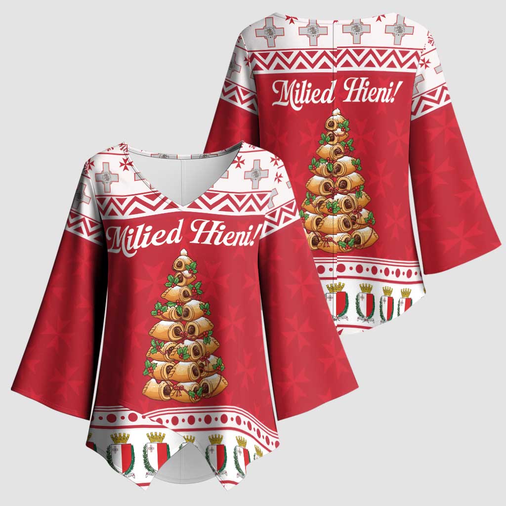 Traditional Maltese Imqaret Pastry Kimono Sleeve Blouse Malta Imqaret Christmas Tree - Wonder Print Shop