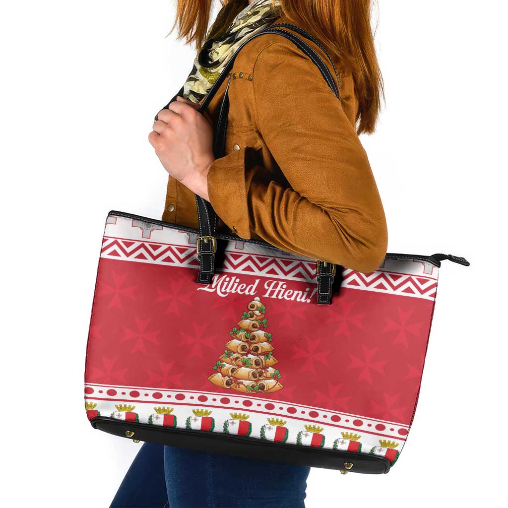 Traditional Maltese Imqaret Pastry Leather Tote Bag Malta Imqaret Christmas Tree - Wonder Print Shop