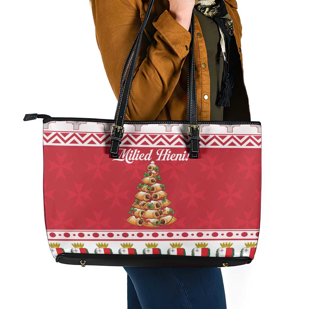 Traditional Maltese Imqaret Pastry Leather Tote Bag Malta Imqaret Christmas Tree - Wonder Print Shop