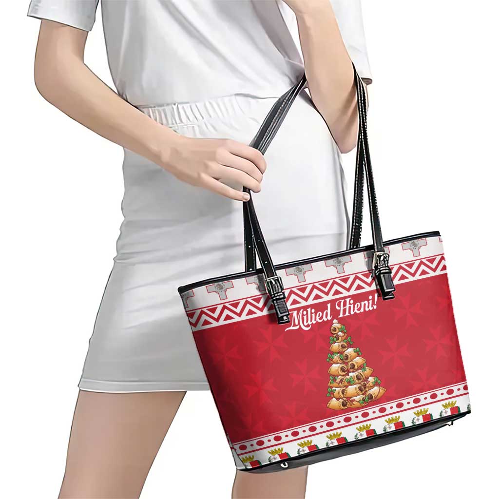 Traditional Maltese Imqaret Pastry Leather Tote Bag Malta Imqaret Christmas Tree - Wonder Print Shop