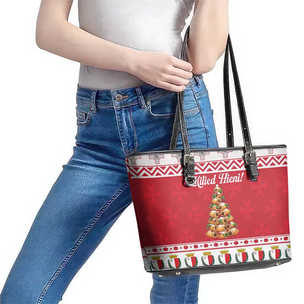 Traditional Maltese Imqaret Pastry Leather Tote Bag Malta Imqaret Christmas Tree - Wonder Print Shop