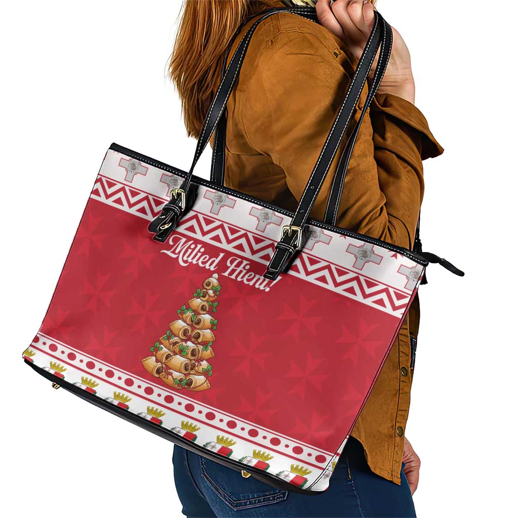 Traditional Maltese Imqaret Pastry Leather Tote Bag Malta Imqaret Christmas Tree - Wonder Print Shop