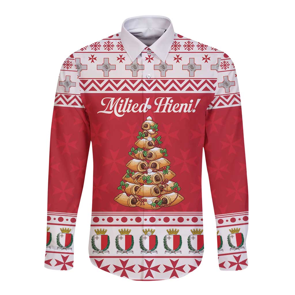 Traditional Maltese Imqaret Pastry Long Sleeve Button Shirt Malta Imqaret Christmas Tree - Wonder Print Shop
