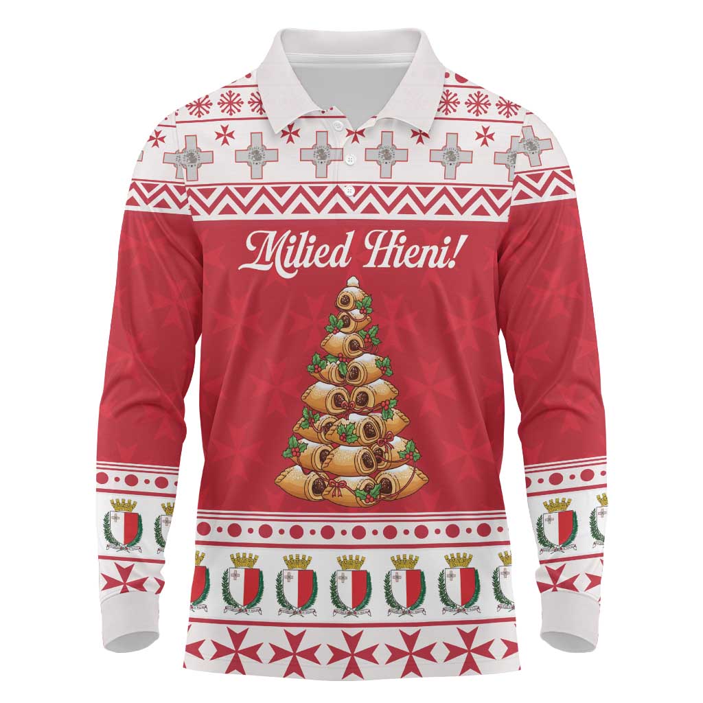 Traditional Maltese Imqaret Pastry Long Sleeve Polo Shirt Malta Imqaret Christmas Tree - Wonder Print Shop