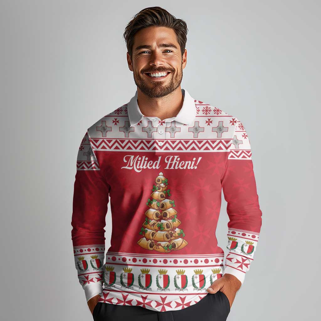 Traditional Maltese Imqaret Pastry Long Sleeve Polo Shirt Malta Imqaret Christmas Tree - Wonder Print Shop