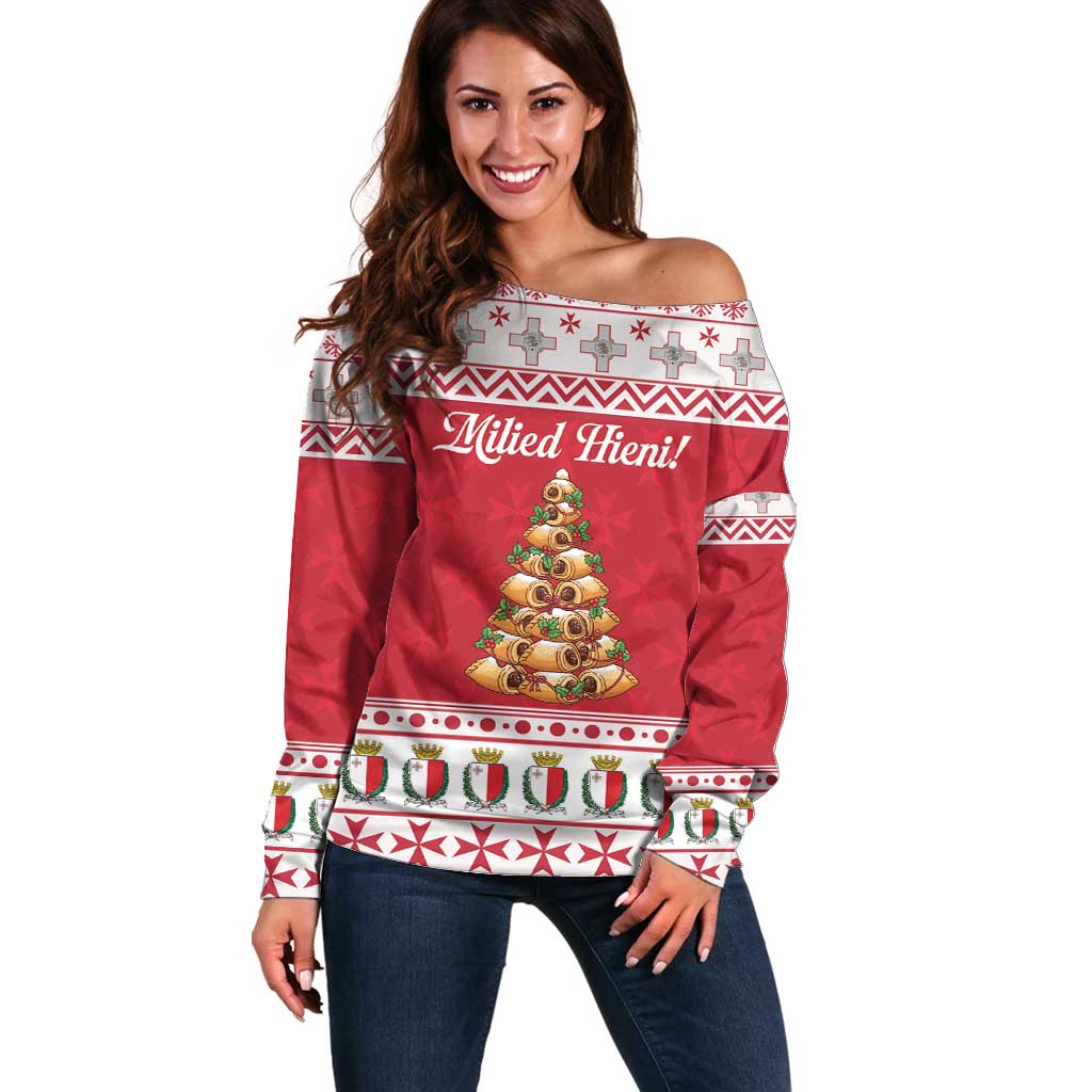 Traditional Maltese Imqaret Pastry Off Shoulder Sweater Malta Imqaret Christmas Tree - Wonder Print Shop