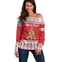 Traditional Maltese Imqaret Pastry Off Shoulder Sweater Malta Imqaret Christmas Tree - Wonder Print Shop
