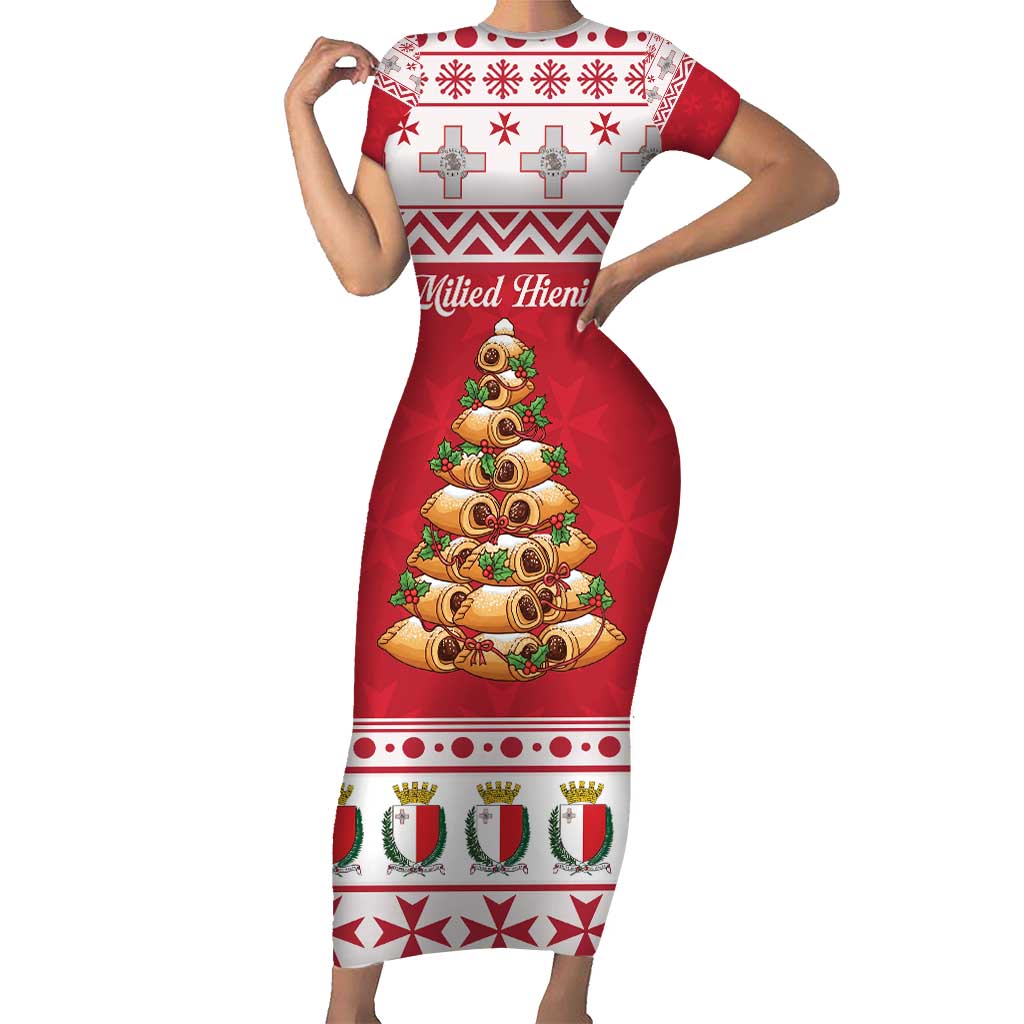 Traditional Maltese Imqaret Pastry Short Sleeve Bodycon Dress Malta Imqaret Christmas Tree - Wonder Print Shop